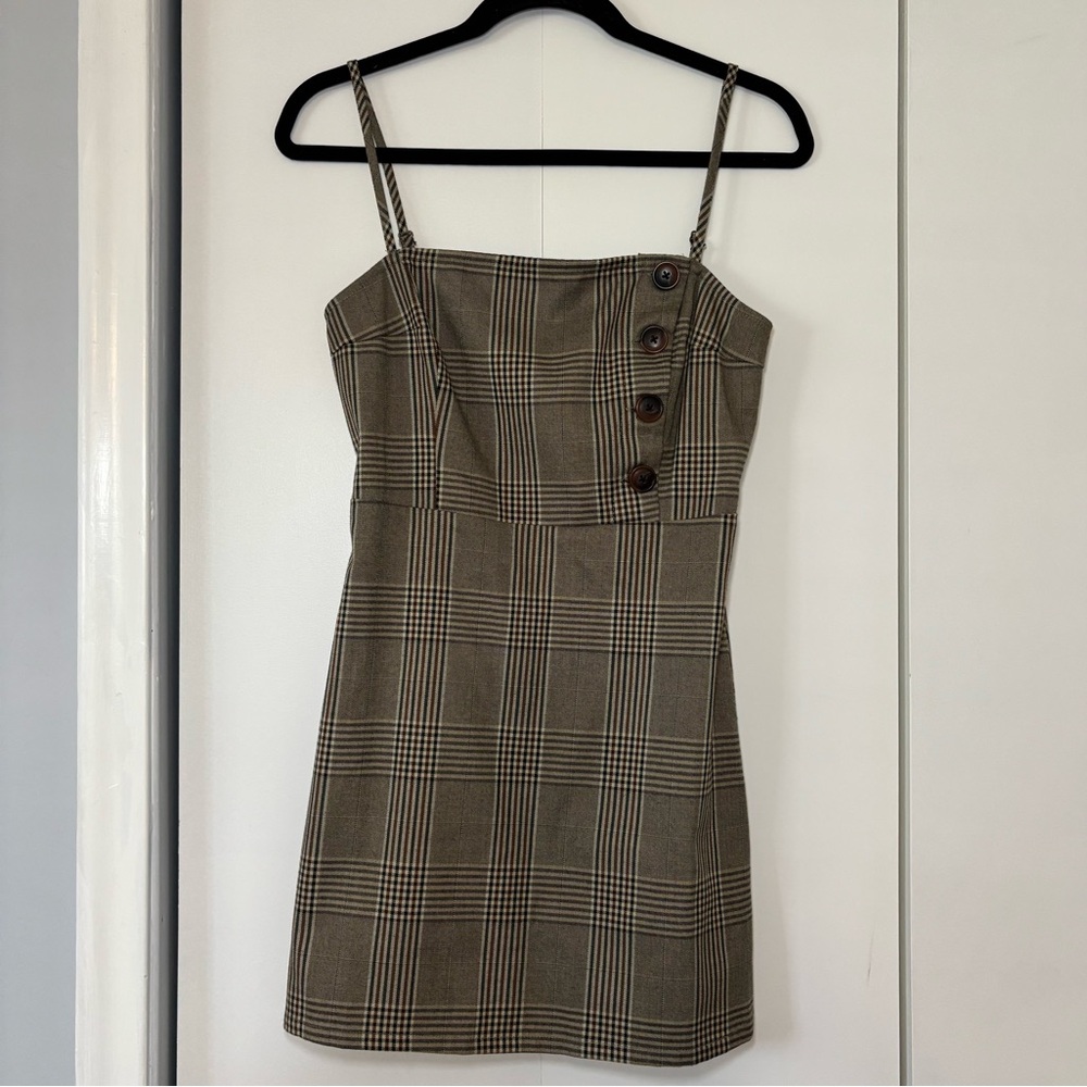 Urban Outfitters Women’s Danielle Plaid Mini Dress Small Brown Khaki